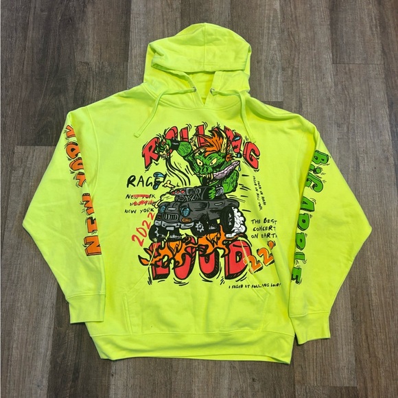 2022 Rolling Loud NYC Graffiti Dinosaur Hoodie Neon - Picture 1 of 3
